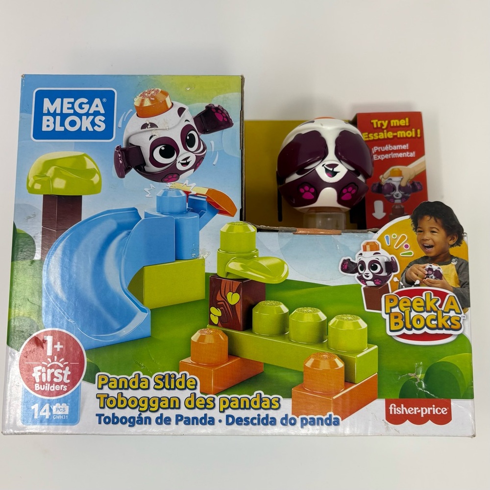 MEGA BLOKS Peek A Blocks PANDA SLIDE Building Set 14 Pcs Fisher-Price New in Box